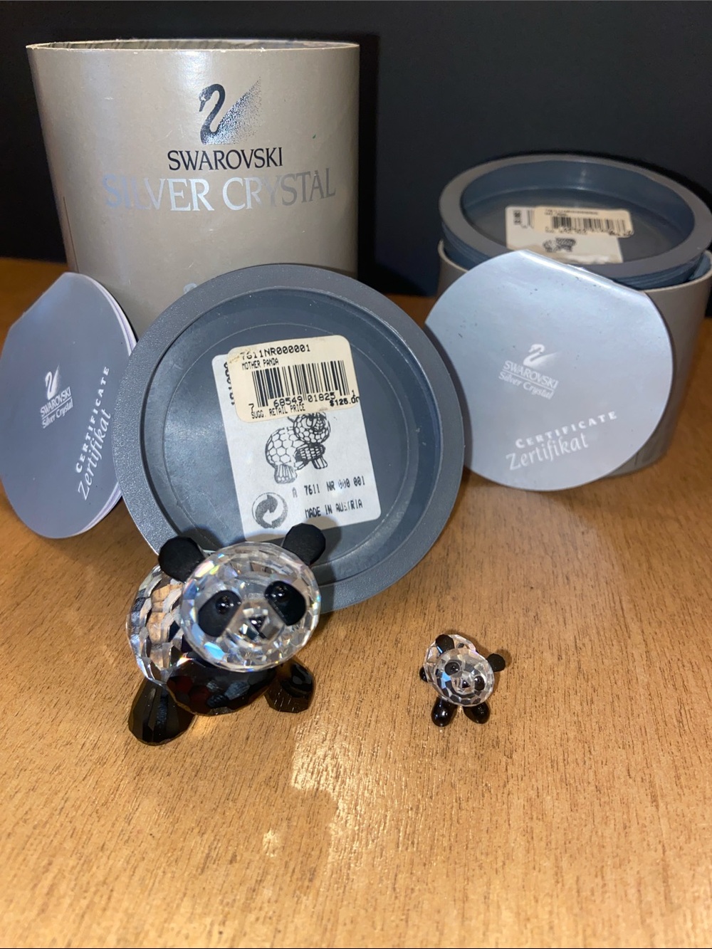 Swarovski Clear Crystal Panda Figurine Pair with Black Accents